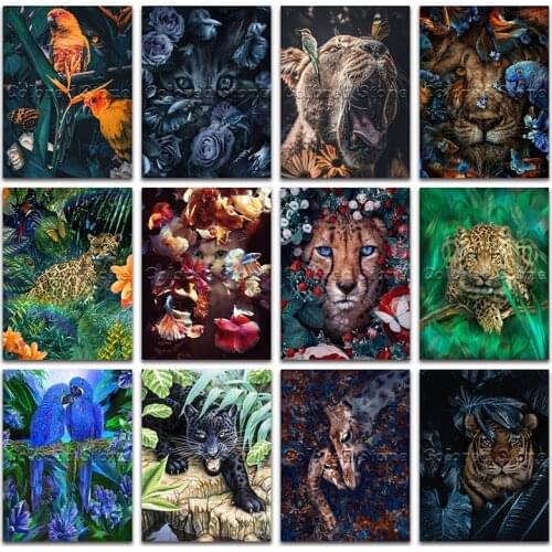 5D Full Square Diamond painting embroidery Cross stitch animals Parrot cat lion leopard tiger DIY Round Drill Drawing mosaic 476