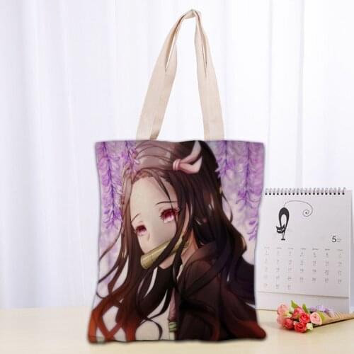 Custom Demon Slayer Tote Bag Reusable Women Canvas Shoulder Bag Handbag Shoulder Pouch Foldable Canvas Shopping Bags