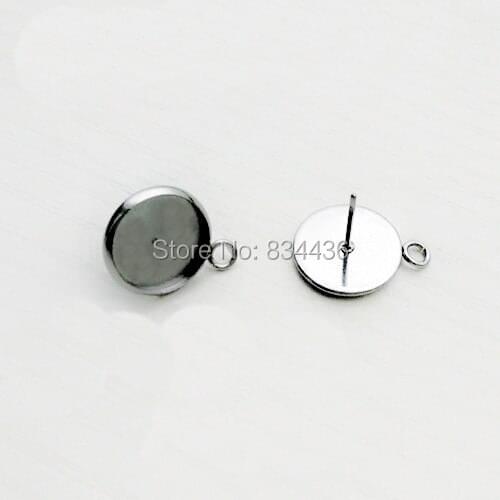 100pcs Gold Steel Color Stainless Steel Blank Post Earring Stud Pins Flat Round Setting Tray Base Women Men DIY Jewelry Findings