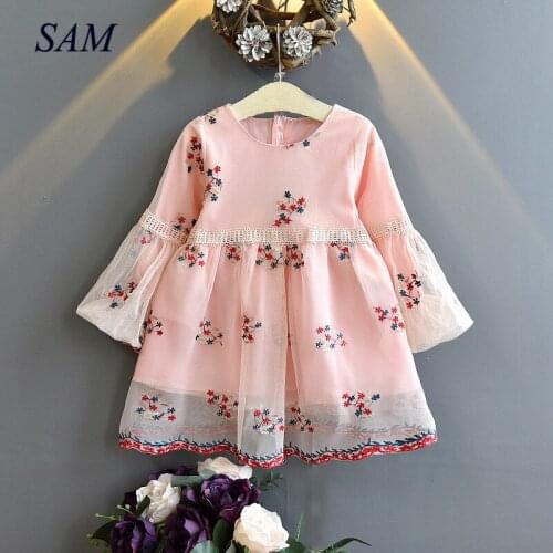 Baby Girls Princess Mesh Dress Autumn 2020 Long Sleeve Embroidered Party Dresses Cute Casual Dress For Girl Clothes