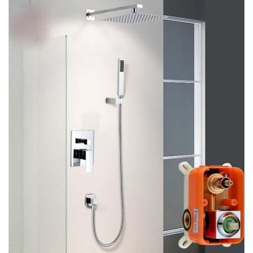 Concealed Shower Set, Copper, Two-function In-wall Faucet, Square Embedded Box Shower Brushed Gold Bathroom Faucet