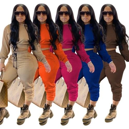 Tracksuit Women Fashion Long Sleeved Collect Waist Hoodies High Waist Straight Leg Pants Leisure Clothes Wholesale Dropshipping