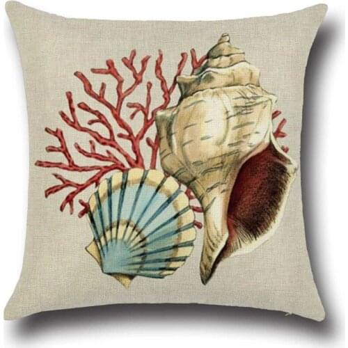 Mediterranean Style Ocean Conch Cushions Cotton Linen Home Decor Sofa Office Back Seat Pillow Cover Car Seat Cushion Cover