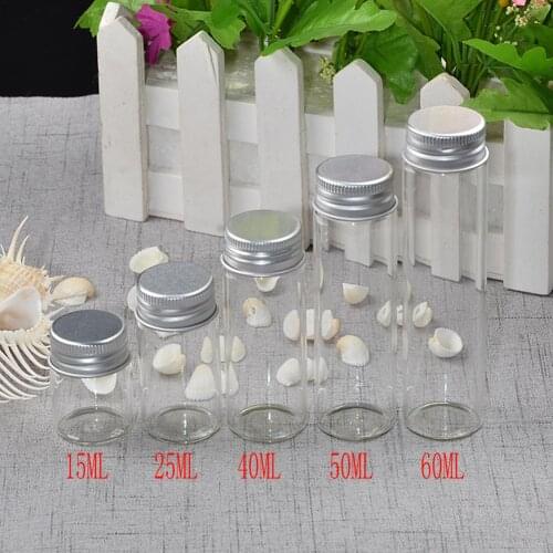 15ml 25ml 40ml 50ml 60ml Glass Bottles Decoration Crafts Bottles Aluminium Lid Empty Wishing Bottles Jars 50pcs Free Shipping