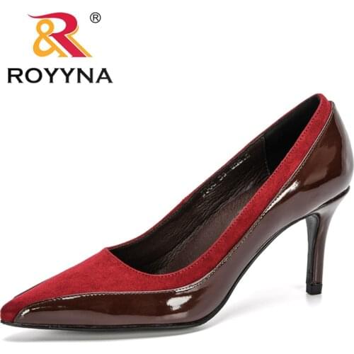 ROYYNA 2020 New Designers Flock Patent Leather Stilettos Ladies Pointed Toe Shoes High Thin Heels Pumps Women Office Work Shoes