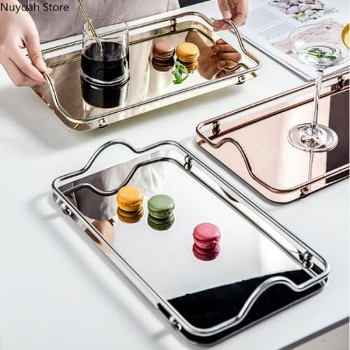 European-style Stainless Steel Storage Tray Rectangular Household Mirror Tray Electroplating Process Display Tray Shooting Props