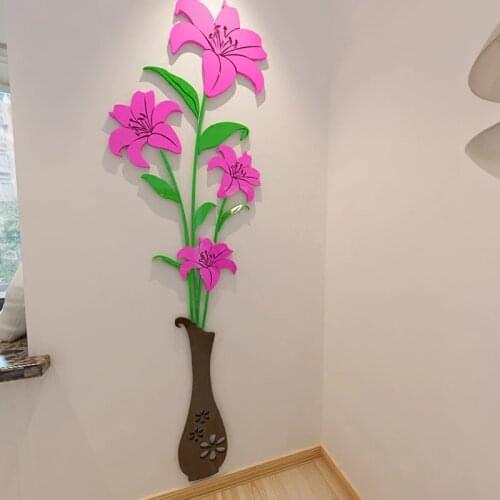 Vase lily Acrylic 3d wall stickers Romantic Bedroomart wall decor TV background wall living room waterproof decoration