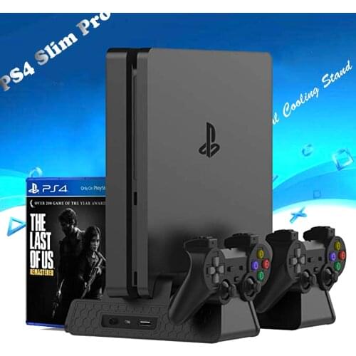 PS4/PS4 Slim/PS4 PRO Vertical Stand with Cooling Fan Cooler Dual Controller Charger Charging Station for SONY Playstation 4