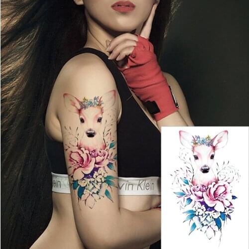 Waterproof Temporary Tattoo sticker cartoon pink deer garland crown flower big flash tatoo fake tatto for Girl Men Women kid