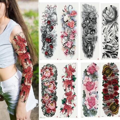 Waterproof temporary tattoo Sticker Skull Angel rose lotus pattern Full Flower Tattoo with Arm Body Art Big Large Fake Tattoo