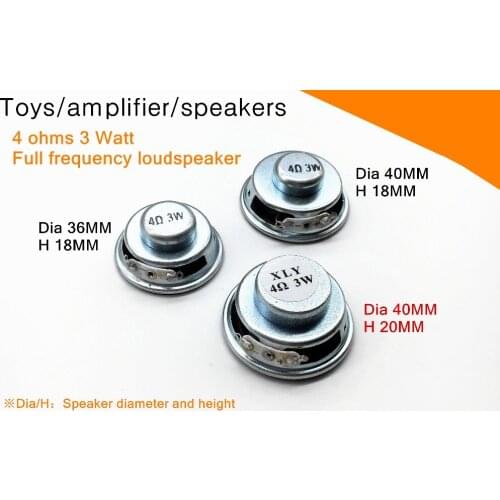 High quality 2PCS! 4 Ohm 3 watt speaker! Dia 36/40MM,Toys/amplifier/speakers full frequency Connectors 4R3W Magnet Speaker