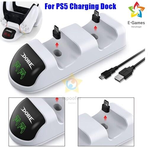 For PS5 Controller Charger USB Port DualSense Fast Charging Dock Station with LED Indicator Charge up 2 PS5 Wireless Controllers