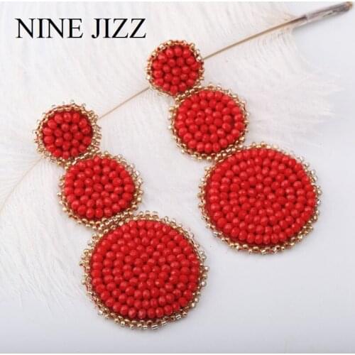 NINEJIZZ Crystal Bead Earrings Women Trendy Beads Flower Tassel Fringe Dangle Drop Earrings Handmade Statement Earring Wholesale
