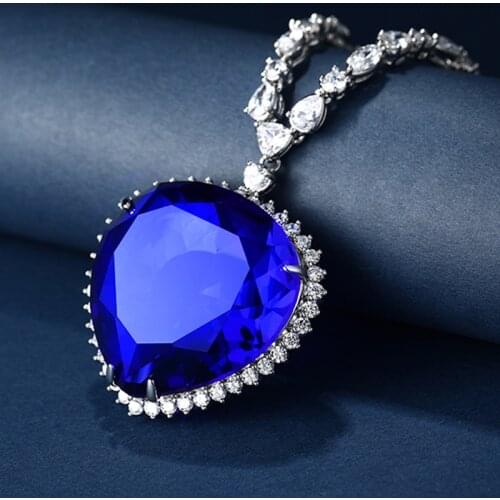 Titanic Heart Of The Ocean Rose Heart Shape Blue Necklace Pendant Women Sweater Necklace Metal Jewelry Lovers Couple Gifts