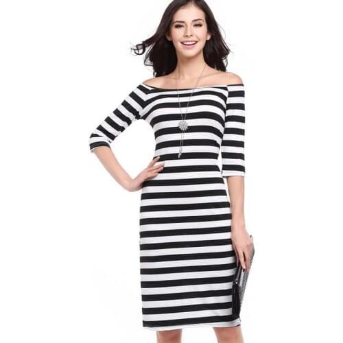 Dear Lovers Striped Shoulder Pencils Pencil Dress Print Summer Sexy Collar High Sleeve Sleeve Pencil Dress Vestido Curto G43