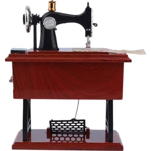1Pc Mini Vintage Lockwork Sewing Machine Music Box Kid Pedal Toy Home Decoration
