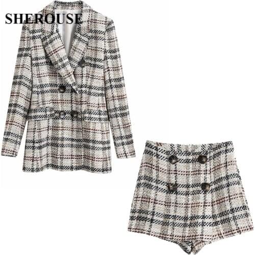 2021 New Women 2 Pieces Set Tweed Texture Coat and Shorts Suit Fashion Casual Chic Lady Women Outfits Coat & Shorts suit