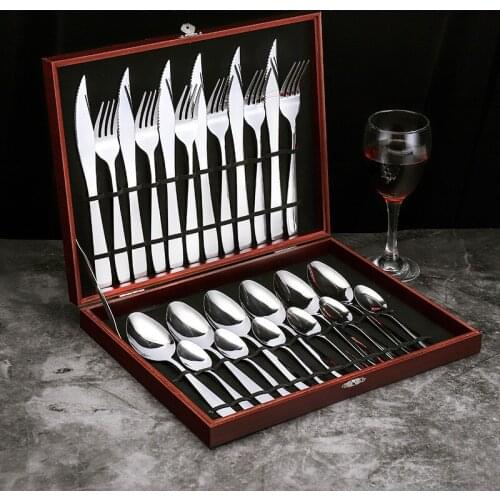 24Pcs Dinnerware Set Stainless Steel Cutlery Knife Fork Spoon Tableware Sets For Dinner Western Steak Silverware With Gifts Box