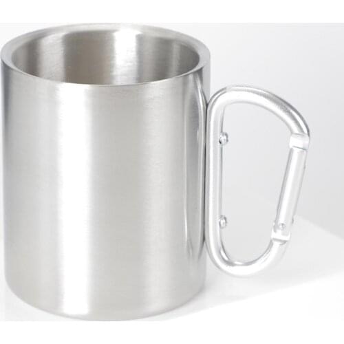 330ml Outdoor Stainless Steel Water Tea Coffee Mug Self Lock Carabiner Handle Cup For Camping Hiking Climbing Portable