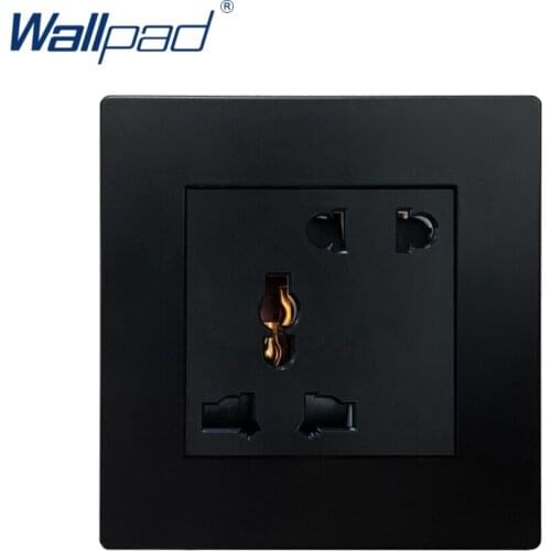 5 Pin Socket Black Wallpad Luxury Wall Power Electrical Outlet Sockets PC Panel