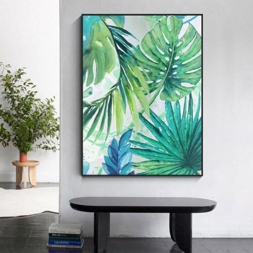 Abstract Plants Golden Green Leaves Nordic Style Canvas Painting Wall Art Print Poster Picture Modern Living Room Bedroom Decor