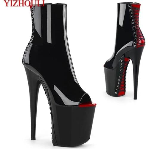 Sexy 8 inch stiletto ankle boots, crossed lacing soles, 20 cm heels for model nightclub performance, pole dancing shoes
