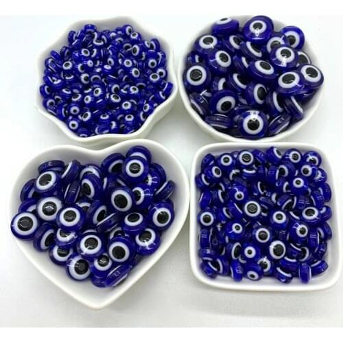6mm 8mm 10mm 12mm 14mm Blue Oblate Shape Spacer Beads Evil Eye Beads Stripe Resin Spacer Beads For Jewelry Making