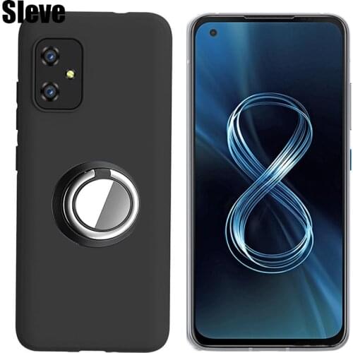 Ring Case For Zenfone 8 Black Matte Soft Finger Holder Shockproof Cover For Asus Zenfone 8 ZS590KS