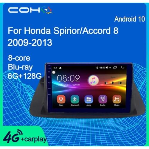 COHO For Honda Spirior Accord 8 2009-2013 Android 10.0 Octa Core Car Multimedia Player Stereo Radio