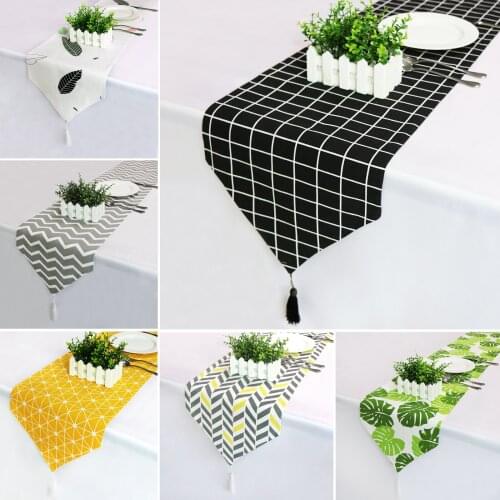 Decorative Cotton Linen Nordic Table Runner Tassel Table Flag Modern Printed Table Cloth Cover Wedding Party Home Decoration