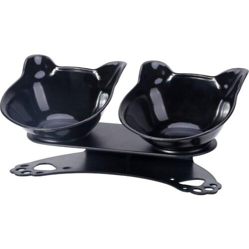 Cat head double bowl Food grade PC plastic neck cat bowl Removable and easy to clean pet bowl