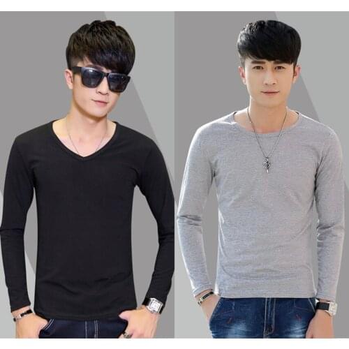 T Shirt 2019 Spring Autumn New Mens Long-sleeved T-shirt Slim Solid Color Mens Long Tshirt O-Neck Casual T Shirts