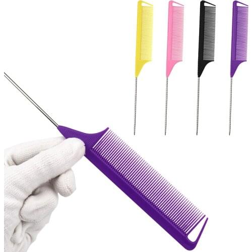 Fine-tooth Comb Metal Pin Anti-static Hair Style Rat Tail Comb Hair Styling Tool