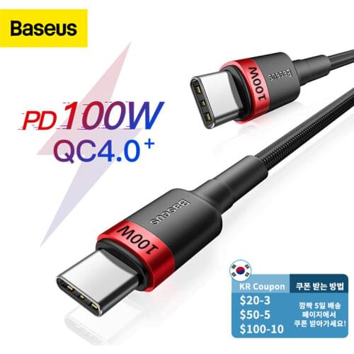 Baseus USB C to USB Type C Cable for MacBook Pro Quick Charge 4.0 PD 100W Fast Charging for Samsung Xiaomi mi 10 Charge Cable