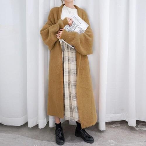 Plus size loose faux mink velvet bat sleeve cardigan sweaters for women high quality winter thickness warm maxi outerwear