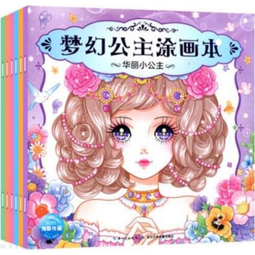 6 Books Dream Princess Childrens Painting Book Beautiful Girl Princess Coloring Book For Adults Kids