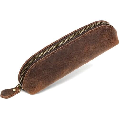 Man Wallet Clutch Bag Genuine Leather Pen Bag Crazy Horse Cowhide Zipper Men Mens Women Children Long Pencil Bags Case Holder