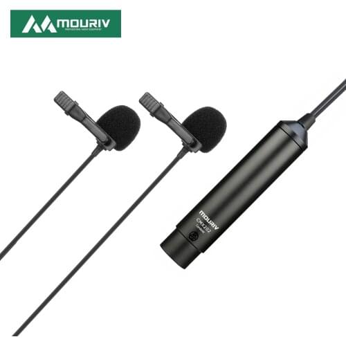 MOURIV CMX202 Dual Lavalier Cardioid Microphone Phantom Power Lapel Clip Compatible with Camera Camcorder ZOOM Tascam SONY