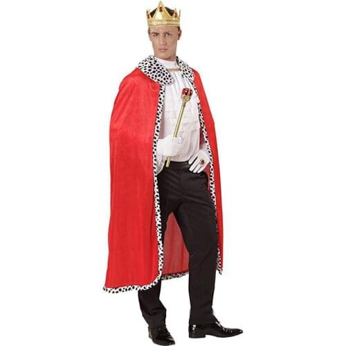 Halloween Royal Red Velvet Queen King Deluxe Cape Cloak Fancy Dress Costume Sceptre 130cm Carnival Cosplay Adult Children
