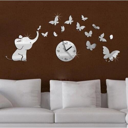 Top fashion hot baby mirrored acrylic wall clock modern furniture design living room mirror stickers background