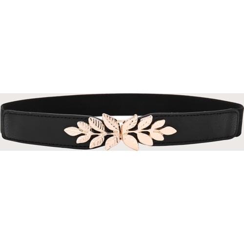 2020 New Waist Female Black Elastic Elastic Leaf Double Buckle Belt with Skirt Decoration Belt