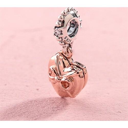 Top quality Summer 925 Sterling silver Rose Openable Heart Dangle charms fit bead bracelets bangle DIY pendant for jewelry make