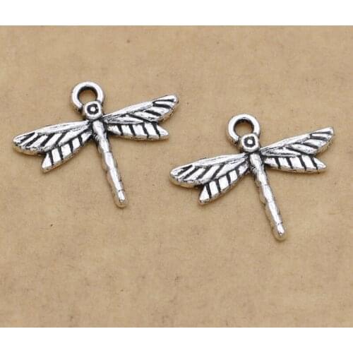 20Pcs/lot Antique Silver Plated Dragonfly Charm Pendant Bracelets Jewelry Findings Accessories Making Craft DIY 16x19mm