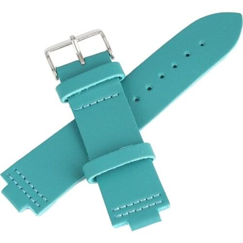 23MM Width 12MM Connection Lug Blue Smooth Stitch Leather Watch Band for Wood Watch Adjustable Comfortable Replacement Watchband