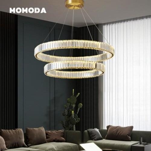 Luxury LED Chandeliers Lighting Modern Crystal Stainless Steel Gold Chrome Round Pendant Hanging Lamps Bedroom Living Room Light