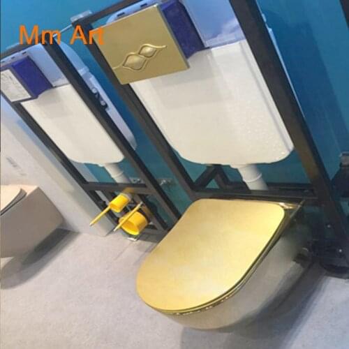 Luxury sanitary toilet bidet golden rounded toilet satin closet Geberit cistern tank Brushed satin toilet sprayed platium wc