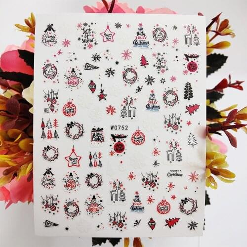 Merry Christmas Stickers for Nails Snowflake Star Deer 3D Nail Sliders Decals Design Manicure Decorations Sticker Accessories