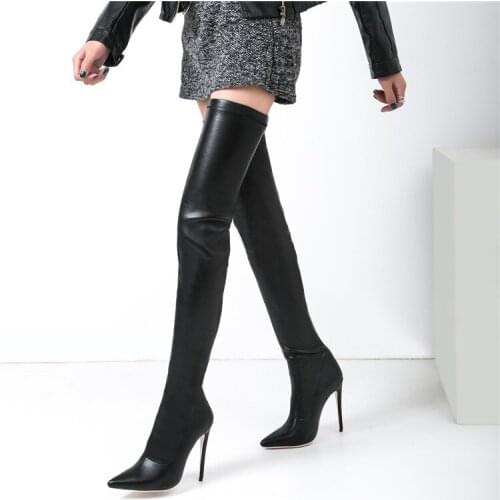 Autumn Winter Woman Sexy Stiletto High Heels Over The Knee Boots Stretch Thigh High Pointed Toe Long Boots