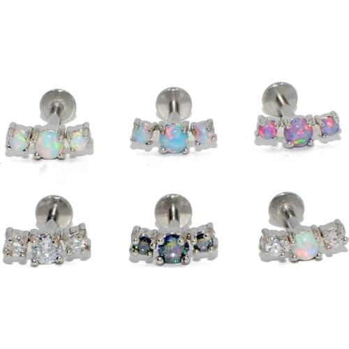 1PC Titanium&Surgical Steel Trio Opal Zircon Labret Monore Lip Stud Ring Ear Tragus Cartilage Earrings Body Piercing Jewelry 16g
