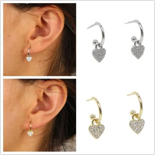 Real 925 Sterling Silver Heart Earrings Pave Clear Cz Lovely Heart Earrings Cute Trendy Jewelry For Women Wedding Gift 2020 New
